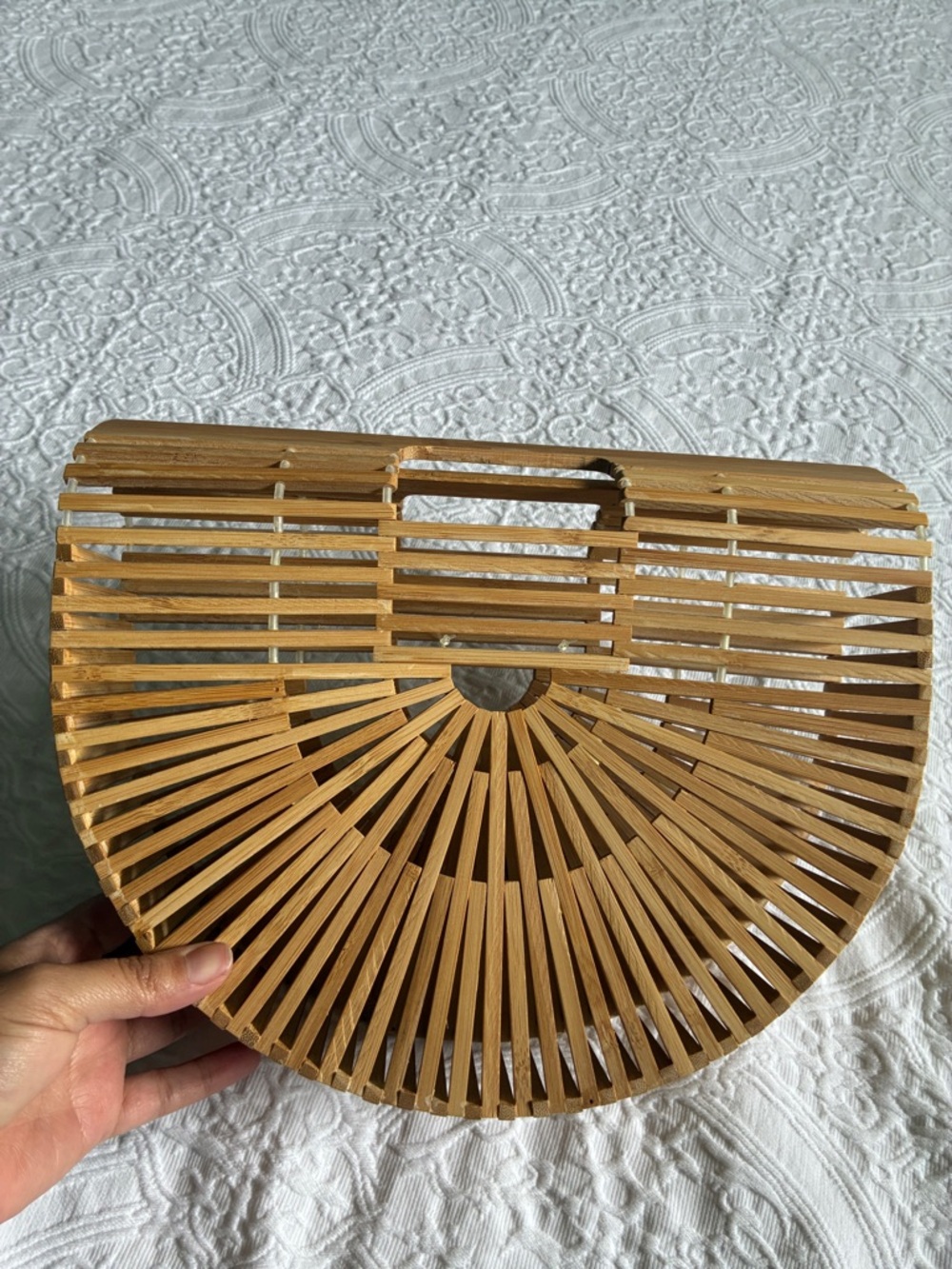 Natural Bamboo Half-Moon Handbag - Tan